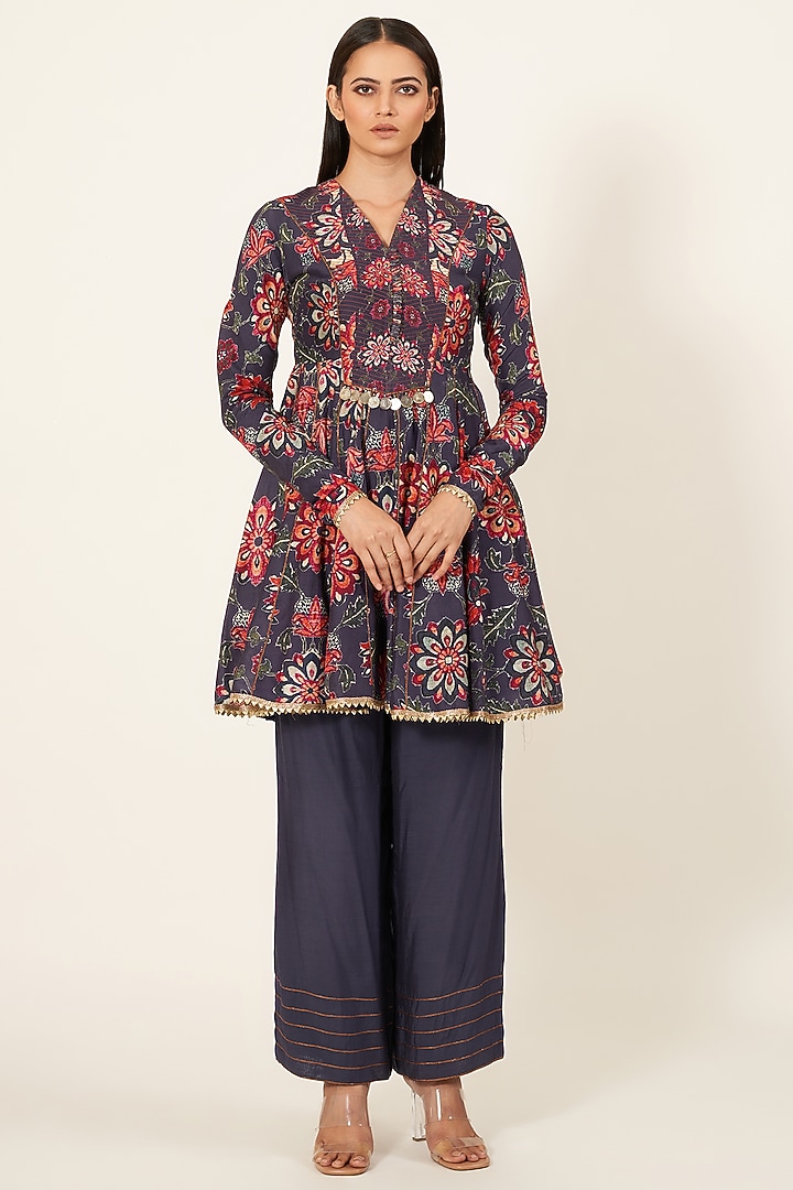 Navy Blue Embroidered Wedding Anarkali Set by Neha & Tarun at Pernia's Pop Up Shop