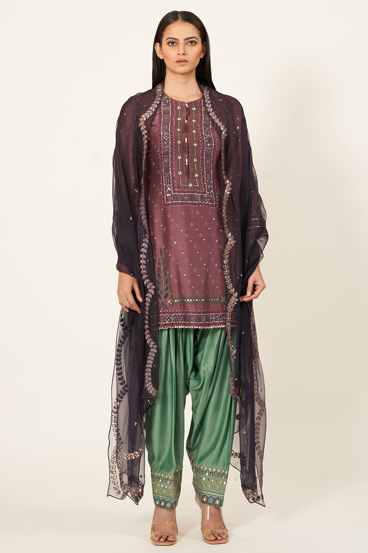 Wine Embroidered Kurta Set by Neha & Tarun at Pernia's Pop Up Shop