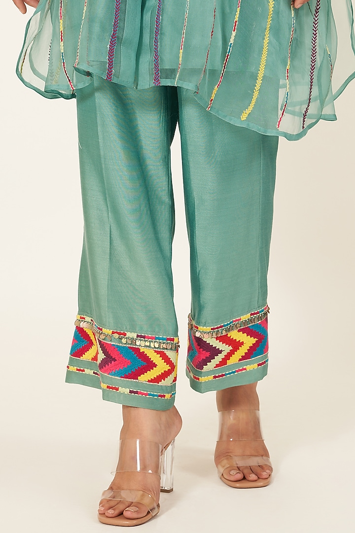 Teal Green Organza Kurta Set With Cape by Neha & Tarun at Pernia's Pop Up Shop