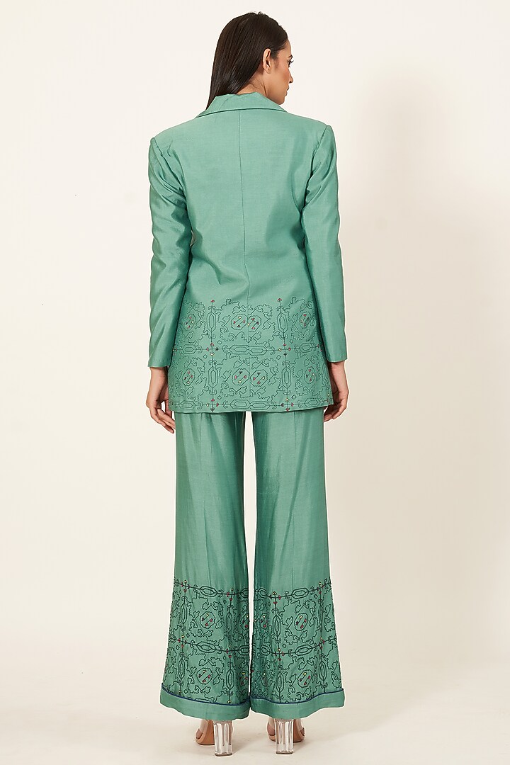Teal Green Embroidered Blazer Set by Neha & Tarun at Pernia's Pop Up Shop