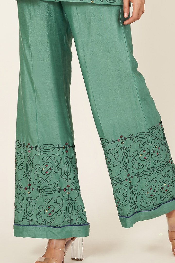 Teal Green Embroidered Blazer Set by Neha & Tarun at Pernia's Pop Up Shop
