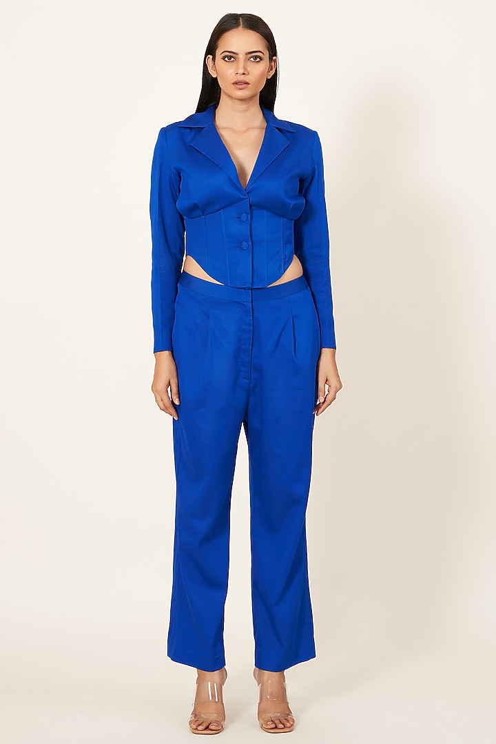Royal Blue Cotton Silk Co-Ord Set by Neha & Tarun at Pernia's Pop Up Shop