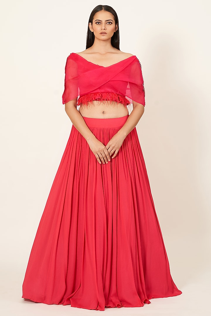 Fuchsia Pink Organza Skirt Set by Neha & Tarun