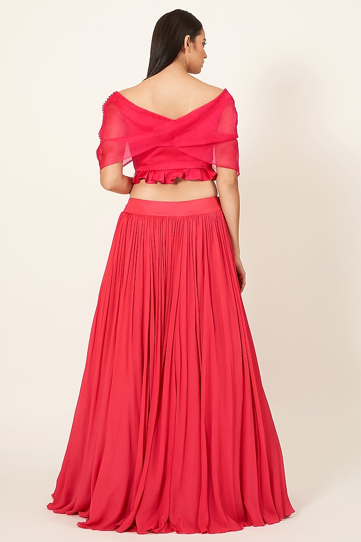 Fuchsia Pink Organza Skirt Set by Neha & Tarun at Pernia's Pop Up Shop