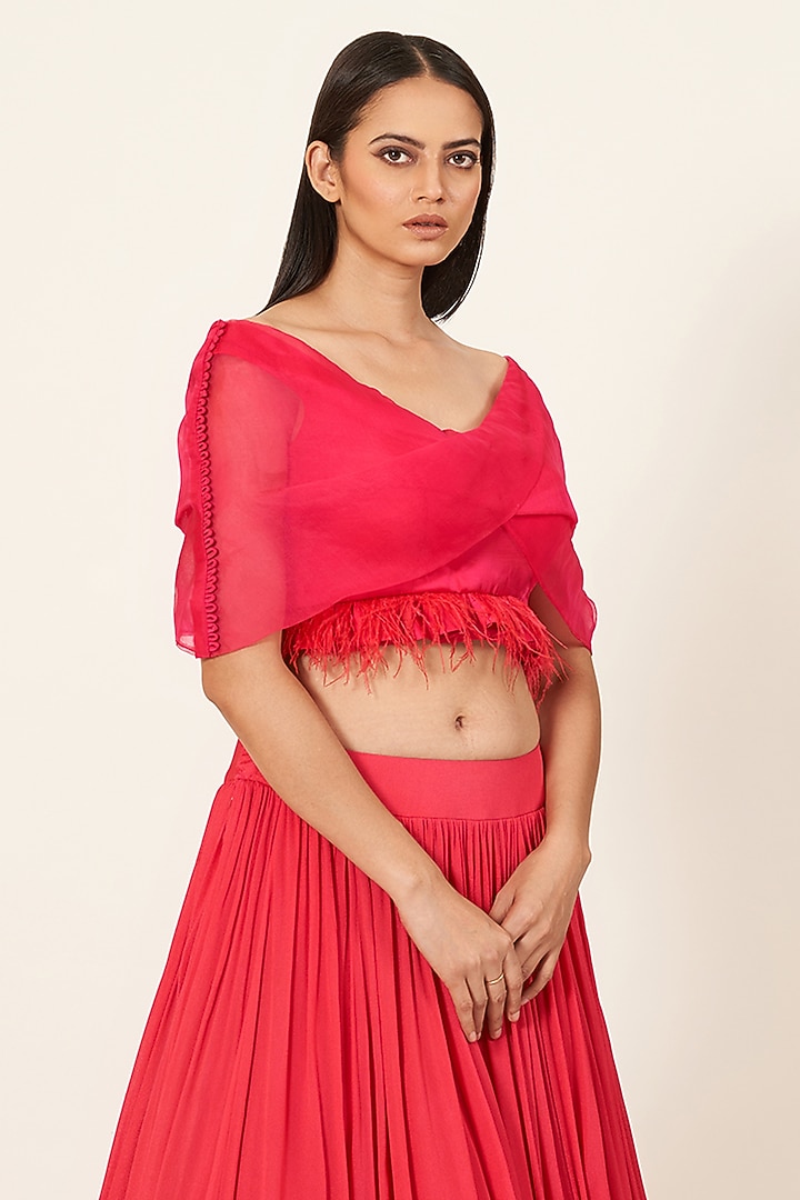 Fuchsia Pink Organza Skirt Set by Neha & Tarun at Pernia's Pop Up Shop