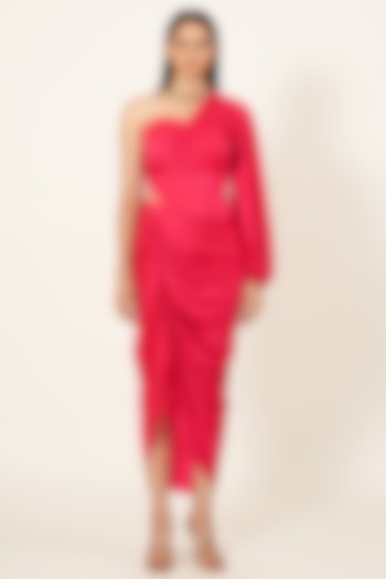 Fuchsia Pink Satin Skirt Set by Neha & Tarun at Pernia's Pop Up Shop