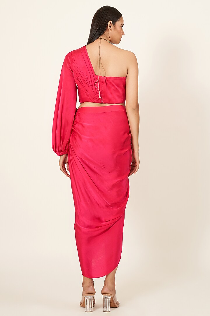 Fuchsia Pink Satin Skirt Set by Neha & Tarun at Pernia's Pop Up Shop