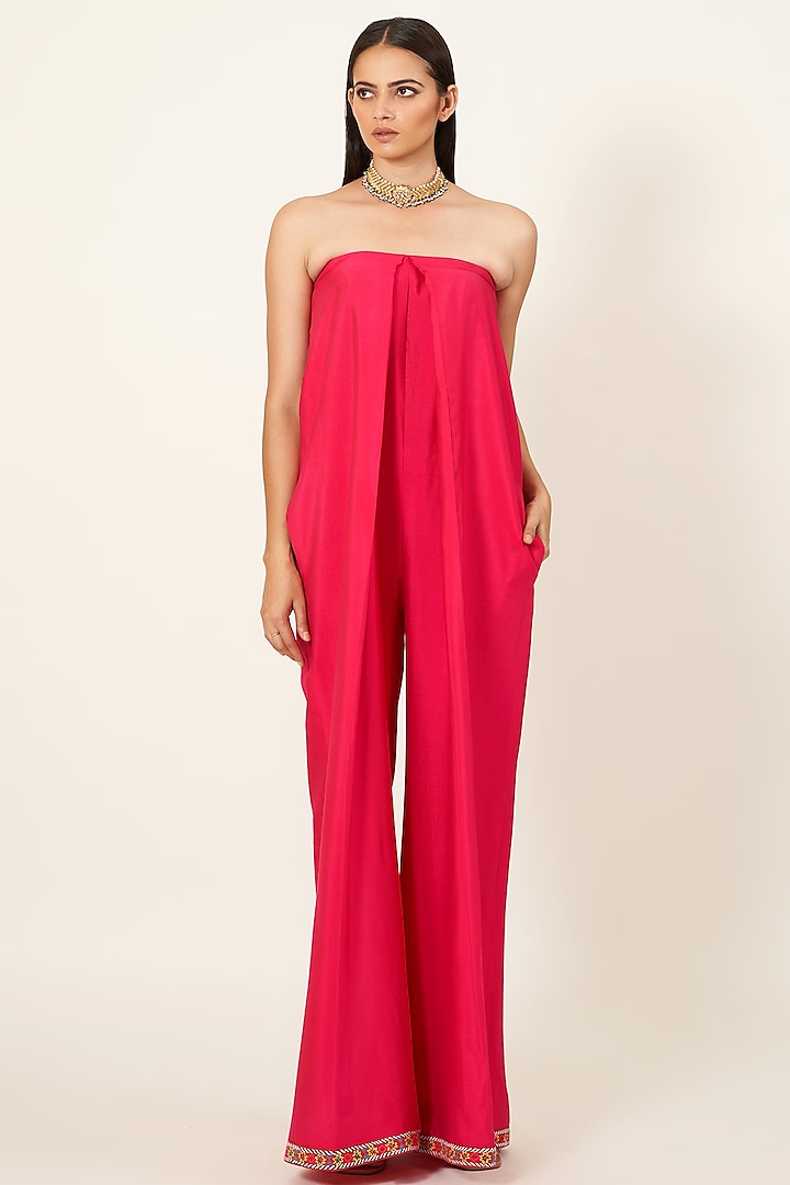 Red Embroidered Jumpsuit by Neha & Tarun