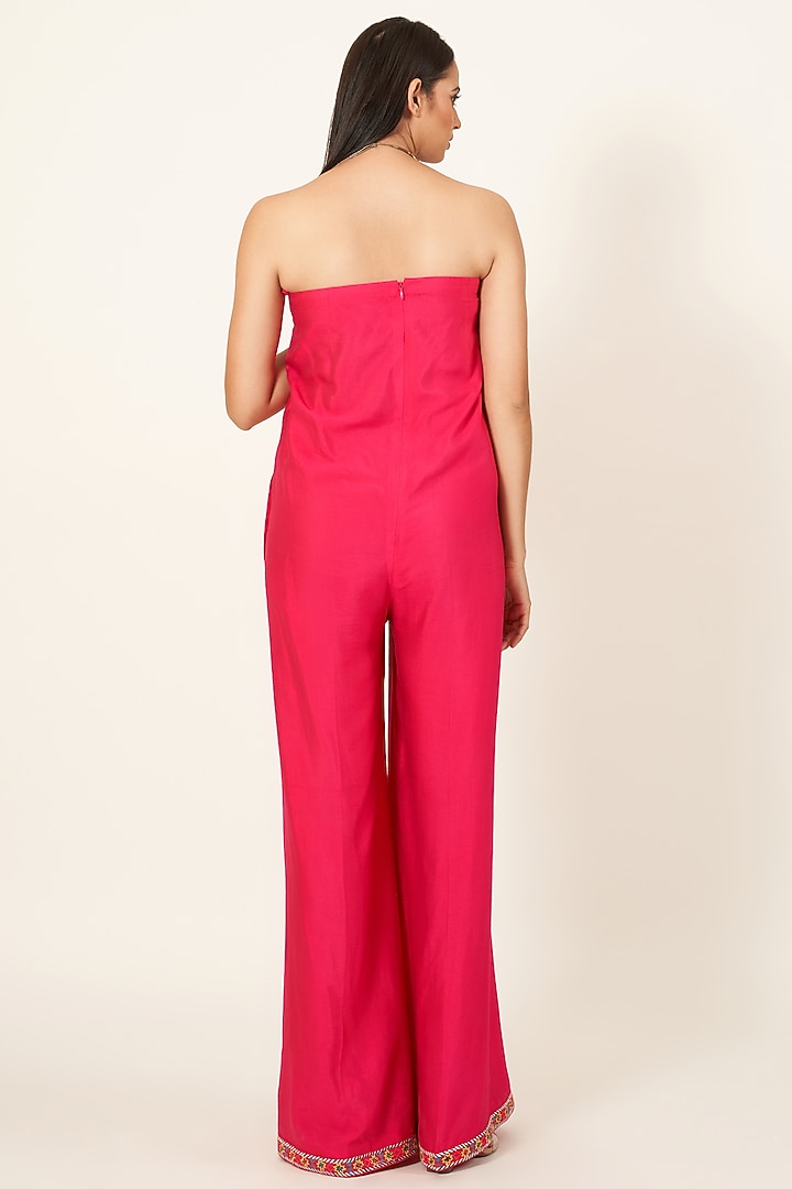 Red Embroidered Jumpsuit by Neha & Tarun at Pernia's Pop Up Shop