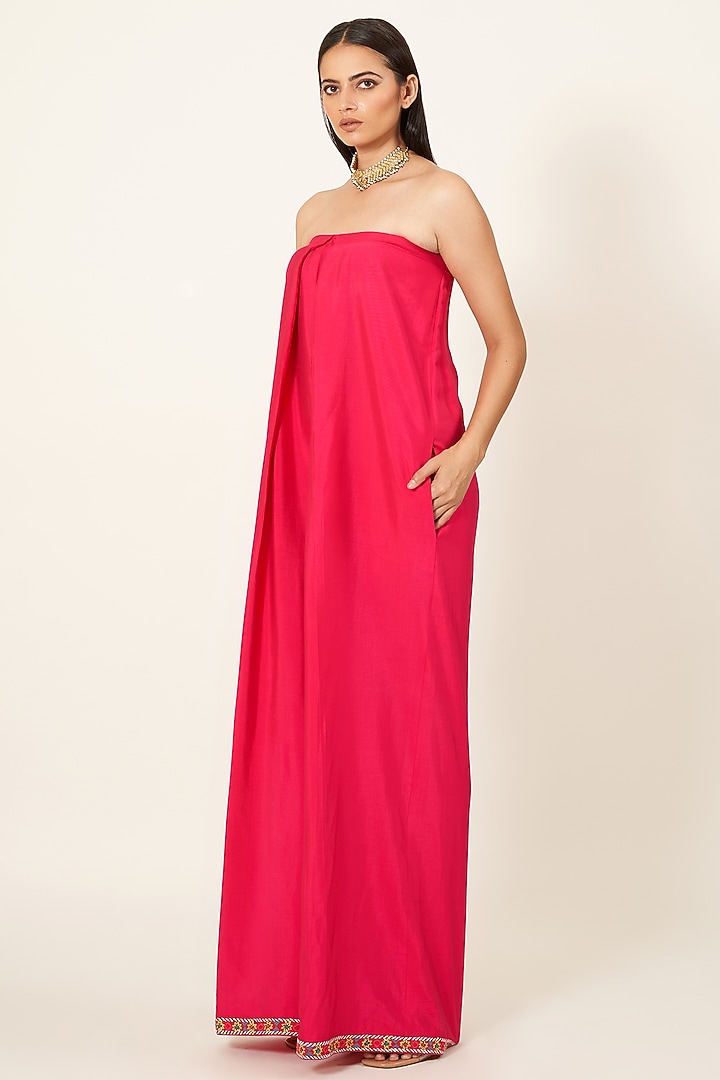 Red Embroidered Jumpsuit by Neha & Tarun at Pernia's Pop Up Shop