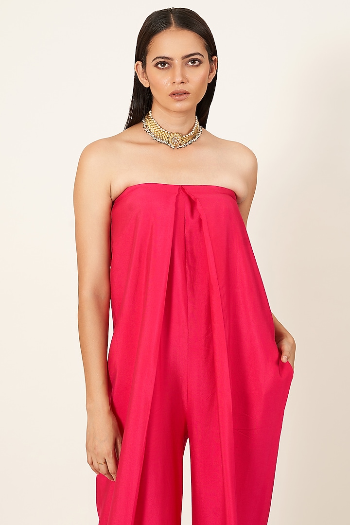 Red Embroidered Jumpsuit by Neha & Tarun at Pernia's Pop Up Shop