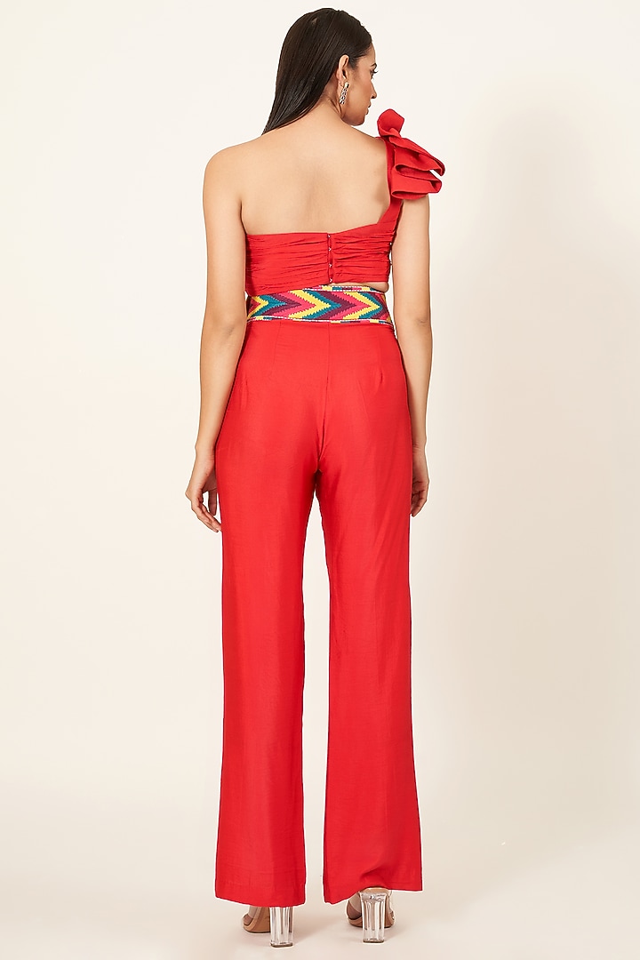 Red Cotton Silk Pant Set by Neha & Tarun at Pernia's Pop Up Shop
