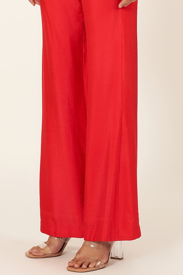 Red Cotton Silk Pant Set by Neha & Tarun at Pernia's Pop Up Shop
