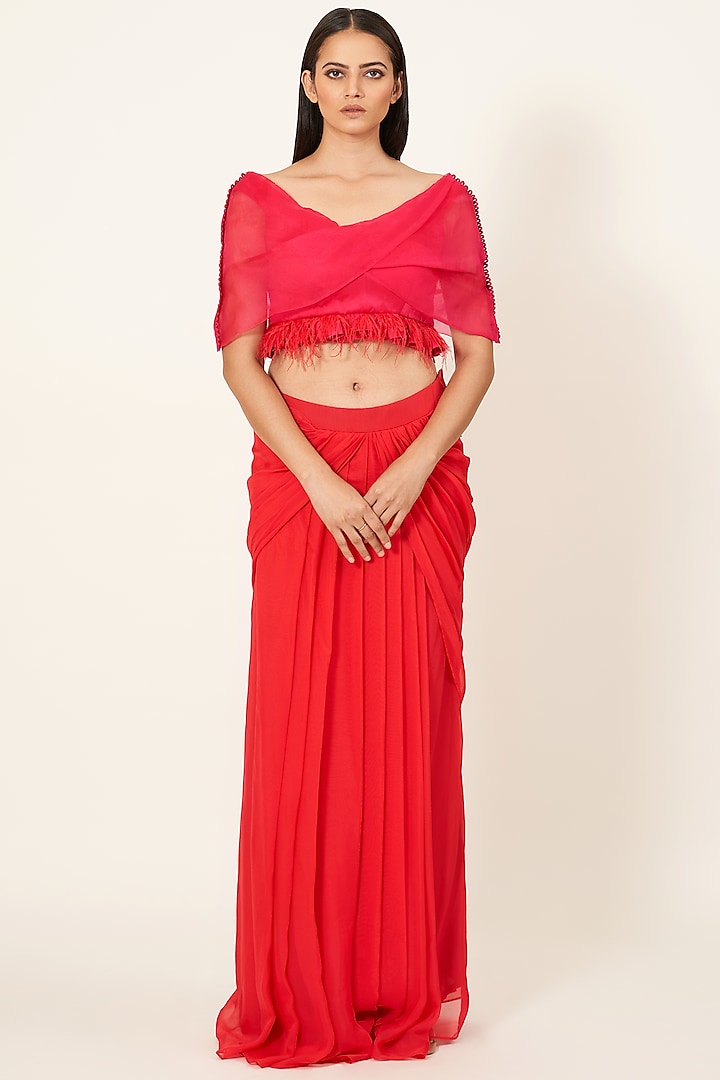 Red Georgette Skirt Set by Neha & Tarun at Pernia's Pop Up Shop