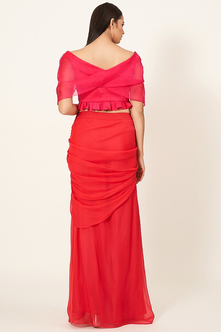Red Georgette Skirt Set by Neha & Tarun at Pernia's Pop Up Shop