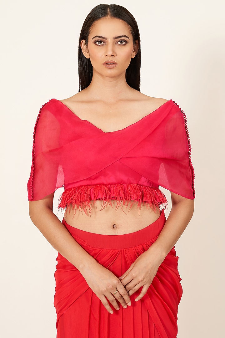 Red Georgette Skirt Set by Neha & Tarun at Pernia's Pop Up Shop