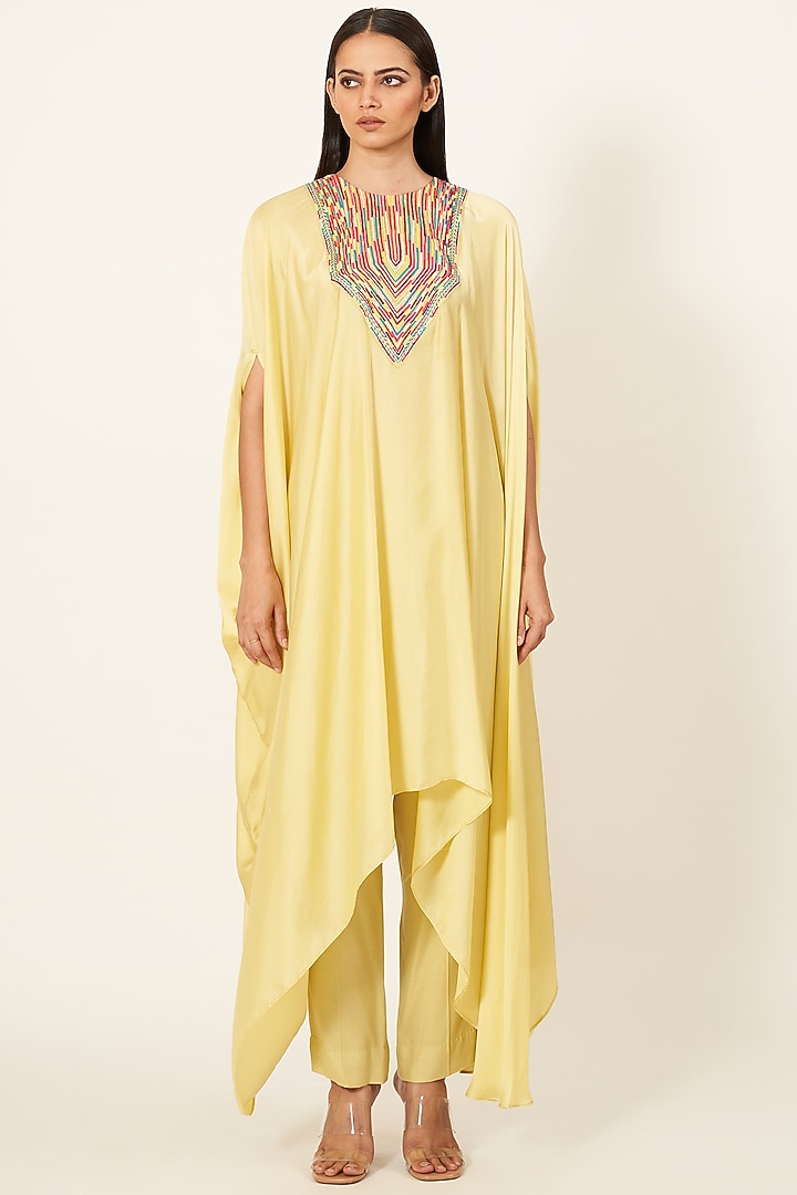 Yellow Embroidered Kurta Set by Neha & Tarun at Pernia's Pop Up Shop
