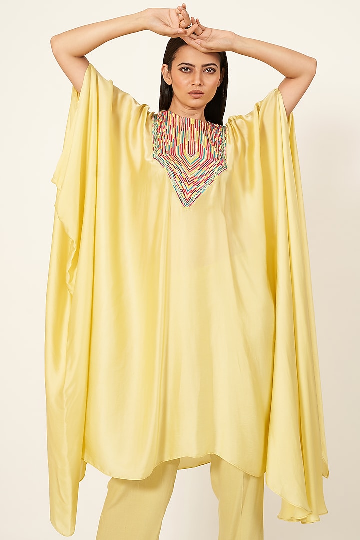 Yellow Embroidered Kurta Set by Neha & Tarun at Pernia's Pop Up Shop
