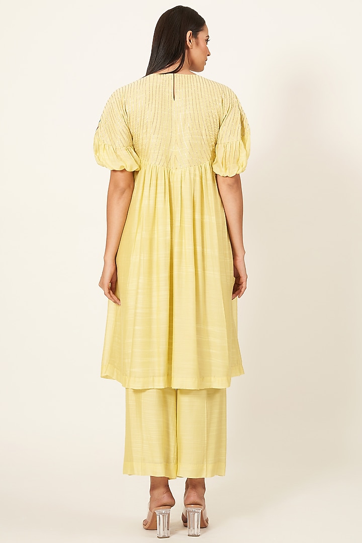 Yellow Cotton Viscose Kurta Set by Neha & Tarun at Pernia's Pop Up Shop