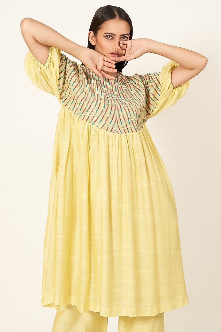 Yellow Cotton Viscose Kurta Set by Neha & Tarun at Pernia's Pop Up Shop