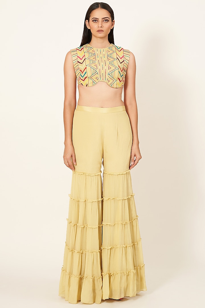 Yellow Crepe Gharara Set by Neha & Tarun at Pernia's Pop Up Shop