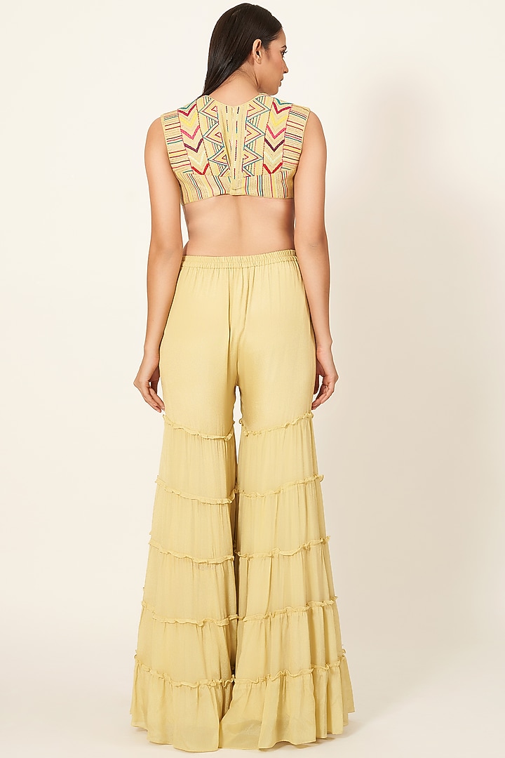 Yellow Crepe Gharara Set by Neha & Tarun at Pernia's Pop Up Shop