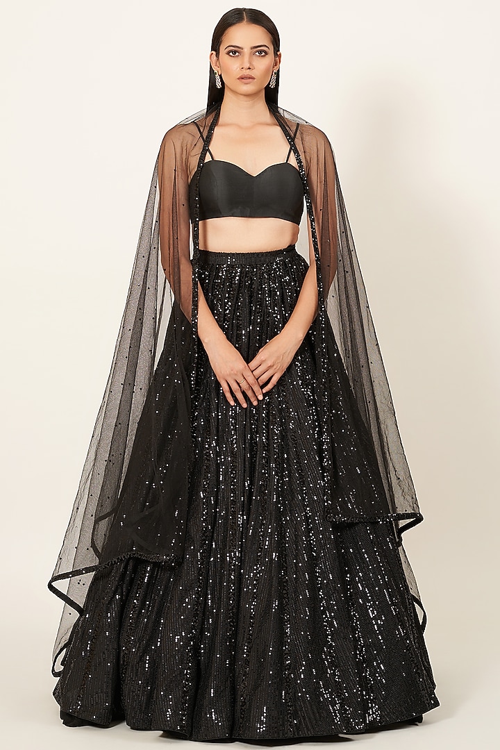 Black Embroidered Lehenga Set by Neha & Tarun