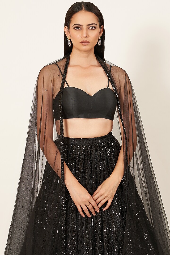Black Embroidered Wedding Lehenga Set by Neha & Tarun at Pernia's Pop Up Shop