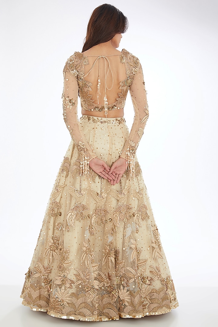 Golden Tulle Hand Embroidered Bridal Lehenga Set by Neha & Tarun at Pernia's Pop Up Shop