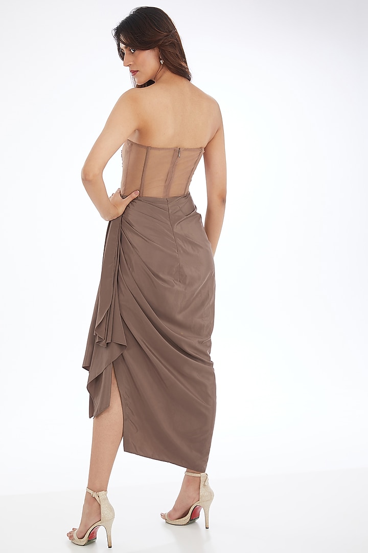 Wine Crepe Embroidered Off-Shoulder Vacation Dress by Neha & Tarun at Pernia's Pop Up Shop