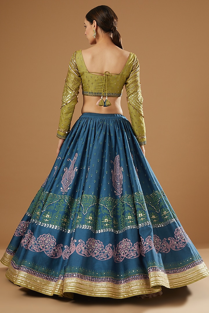 Sapphire Blue Embroidered & Printed Wedding Lehenga Set by Neha & Tarun at Pernia's Pop Up Shop
