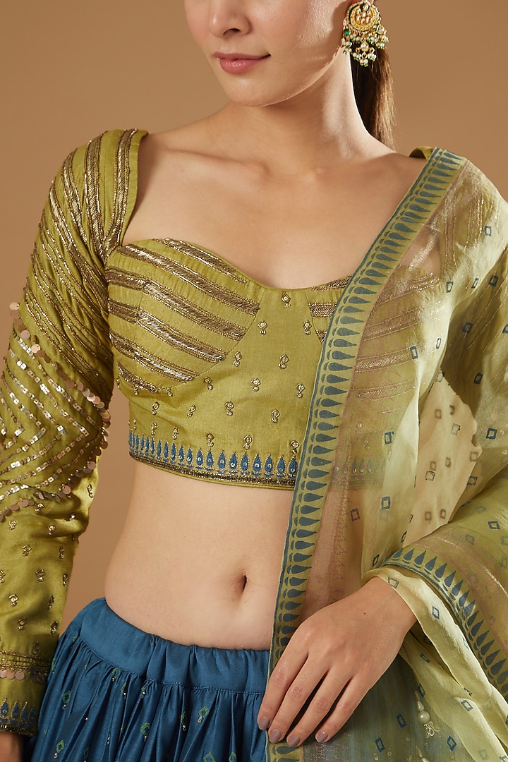 Sapphire Blue Embroidered & Printed Wedding Lehenga Set by Neha & Tarun at Pernia's Pop Up Shop