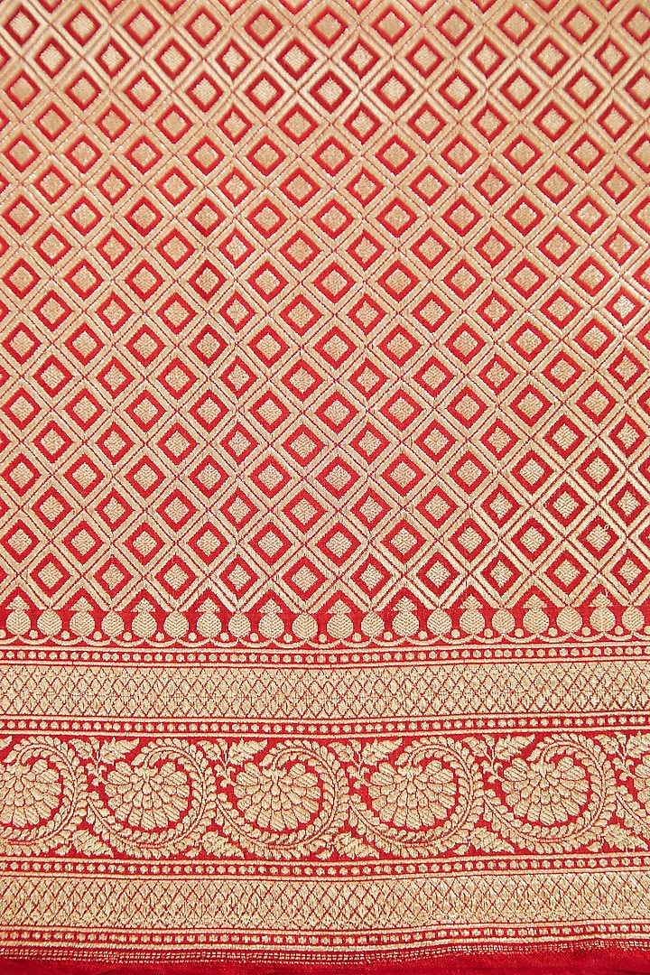 Red Pure Katan Silk Handwoven Banarasi Wedding Saree by Neha & Tarun at Pernia's Pop Up Shop