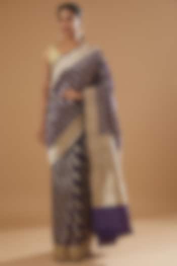 Purple Pure Katan Silk Handwoven Banarasi Saree Set by Neha & Tarun