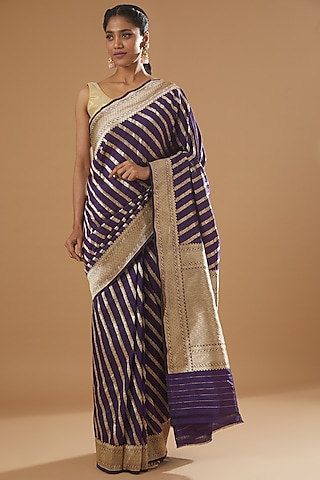 Buy Lavender Purple Saree In Dola Silk With Silver Zari Floral Jaal KALKI  Fashion India