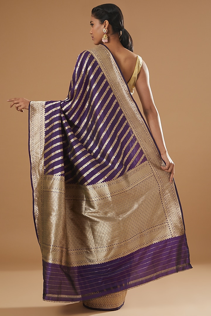 Purple Pure Katan Silk Handwoven Banarasi Wedding Saree Set by Neha & Tarun at Pernia's Pop Up Shop