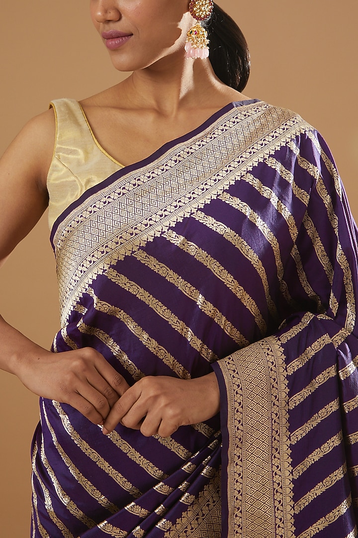 Purple Pure Katan Silk Handwoven Banarasi Wedding Saree Set by Neha & Tarun at Pernia's Pop Up Shop