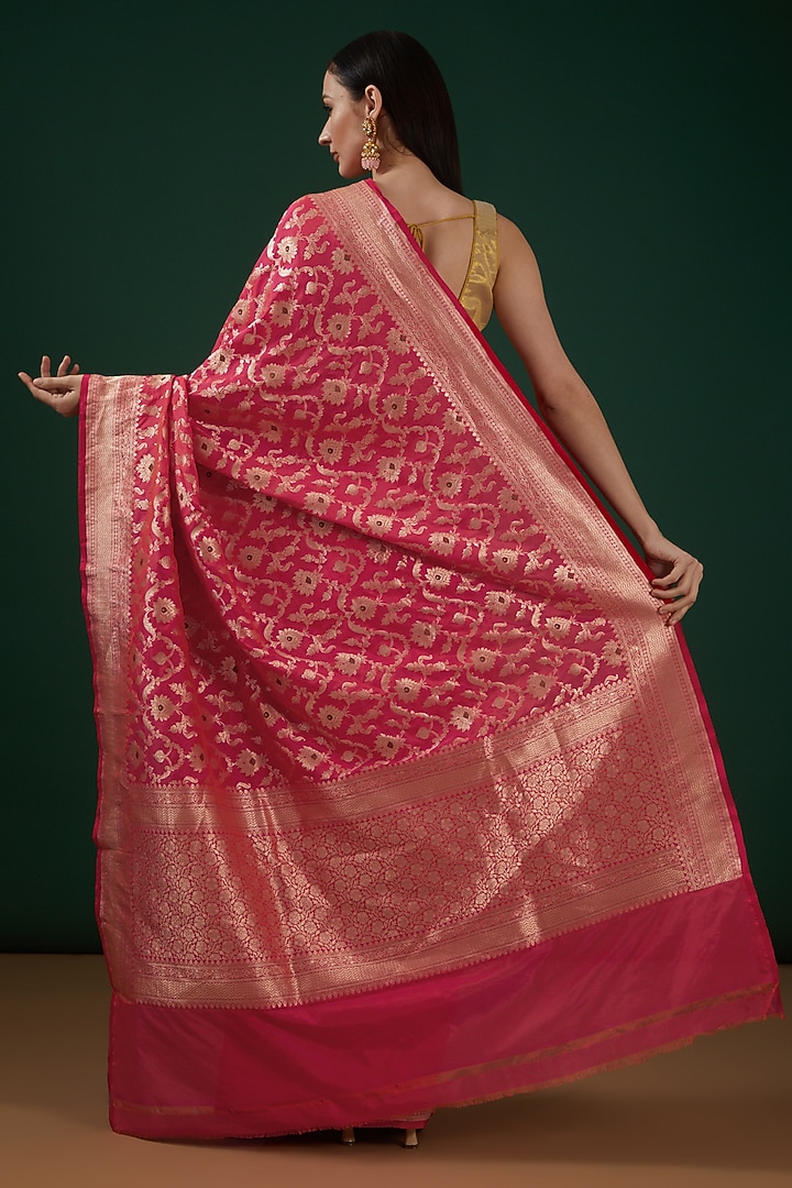 Red Pure Katan Silk Handwoven Banarasi Wedding Saree by Neha & Tarun at Pernia's Pop Up Shop