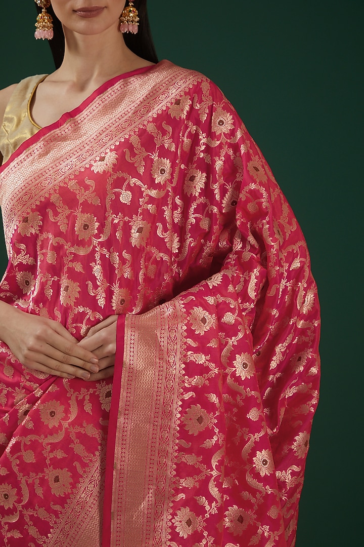 Red Pure Katan Silk Handwoven Banarasi Wedding Saree by Neha & Tarun at Pernia's Pop Up Shop