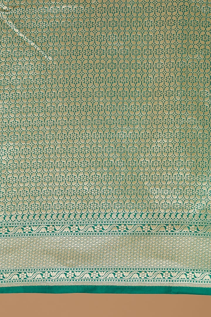 Turquoise Pure Katan Silk Handwoven Banarasi Wedding Saree by Neha & Tarun at Pernia's Pop Up Shop