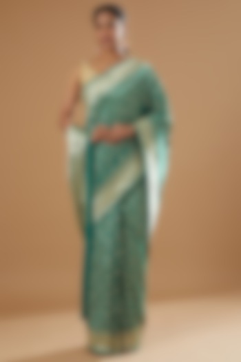 Turquoise Pure Katan Silk Handwoven Banarasi Saree by Neha & Tarun