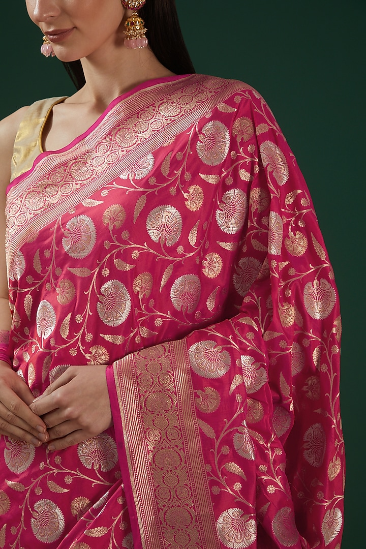 Red Pure Katan Silk Handwoven Banarasi Wedding Saree by Neha & Tarun at Pernia's Pop Up Shop
