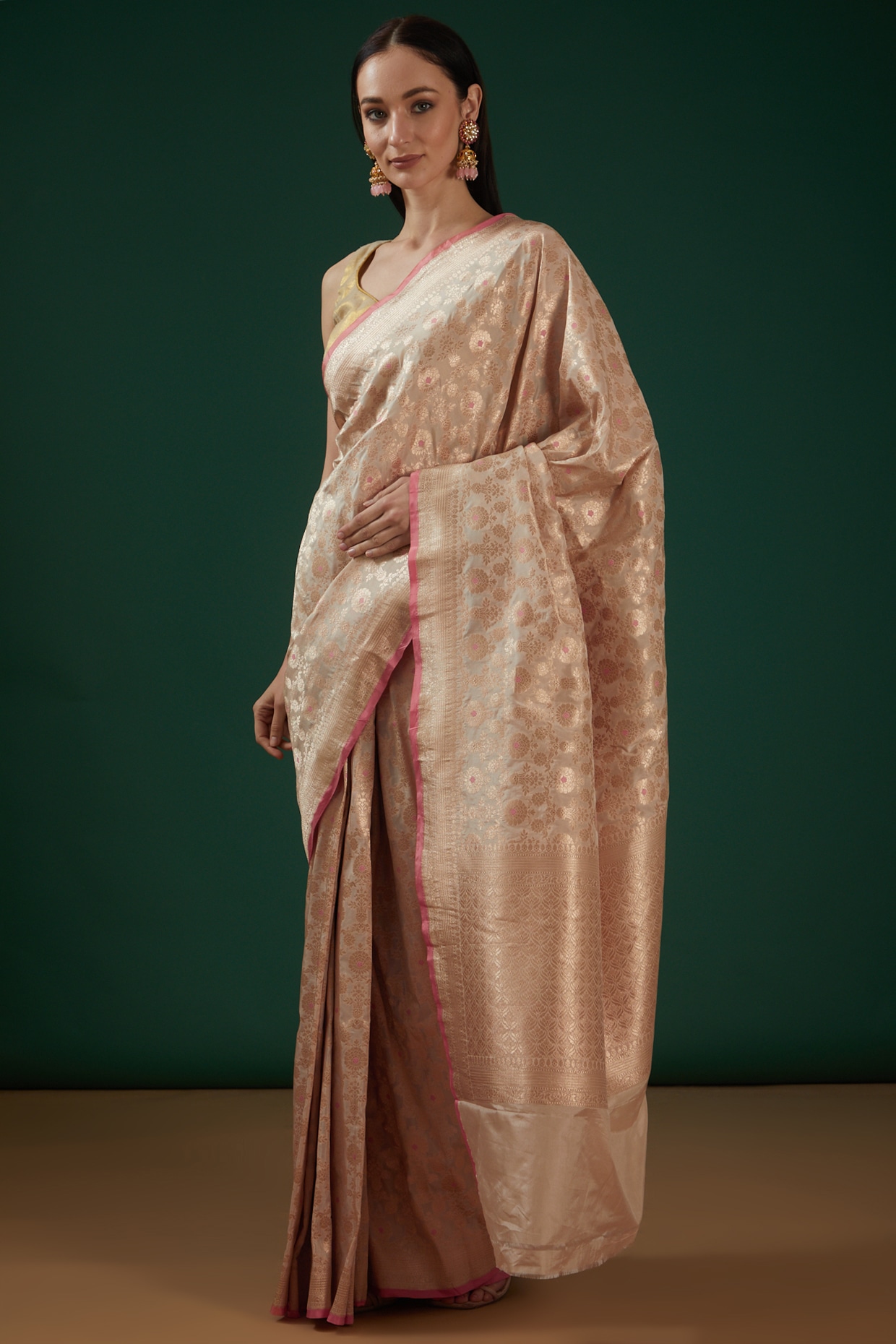 Buy Pink Handloom Cotton Chiffon Banarasi Saree With Running Blouse For  Women by Naaritva India Online at Aza Fashions.