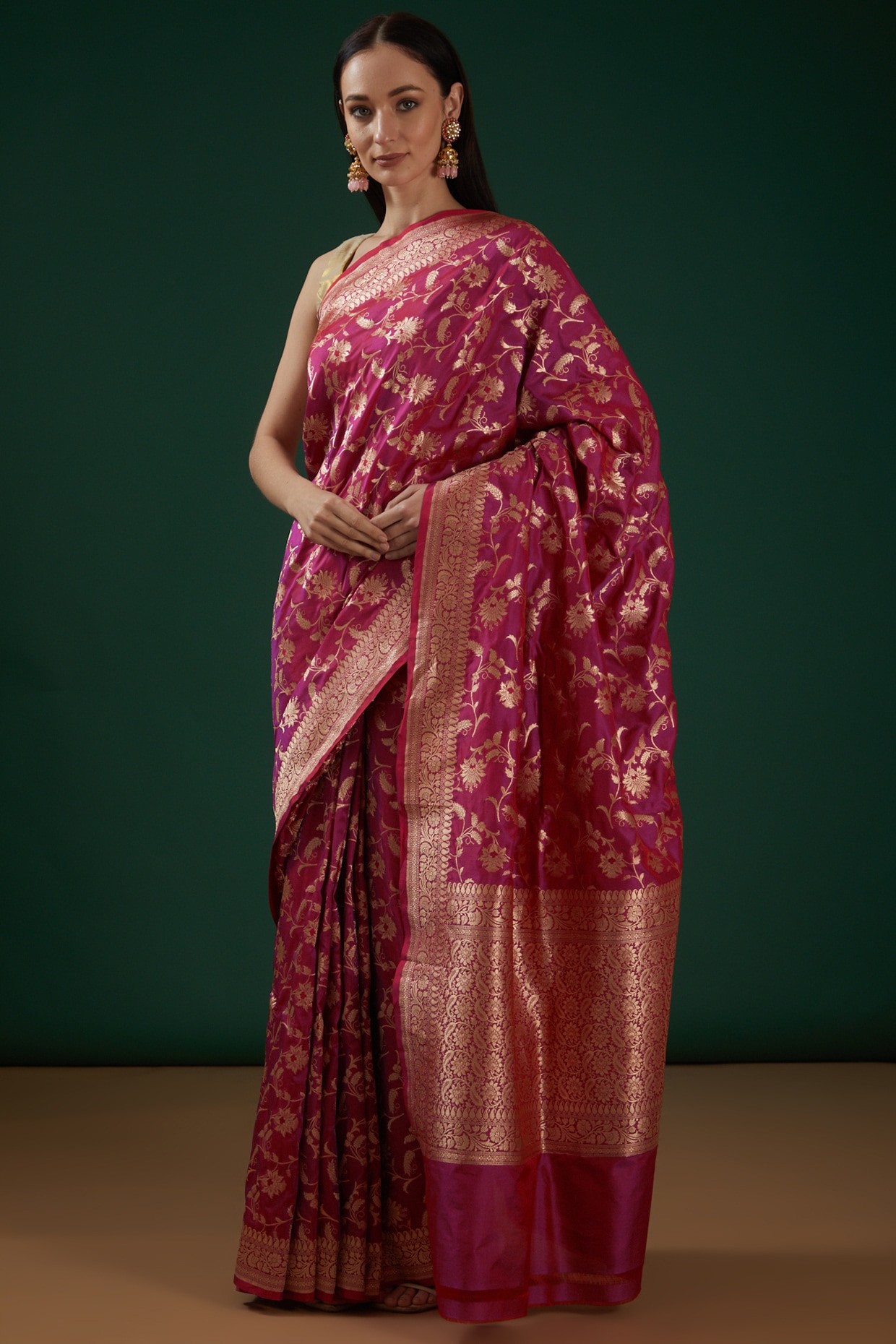 Pink and Green Banarasi Saree, Indian Wedding Saree, South Indian Style,  Handloom Silk, Gifts for Her, Traditional Event Saree - Etsy