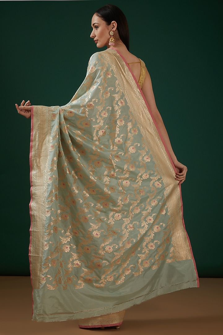 Mint Green Pure Katan Silk Handwoven Banarasi Wedding Saree by Neha & Tarun at Pernia's Pop Up Shop