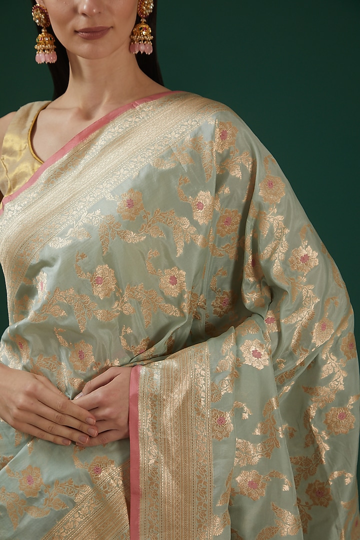 Mint Green Pure Katan Silk Handwoven Banarasi Wedding Saree by Neha & Tarun at Pernia's Pop Up Shop