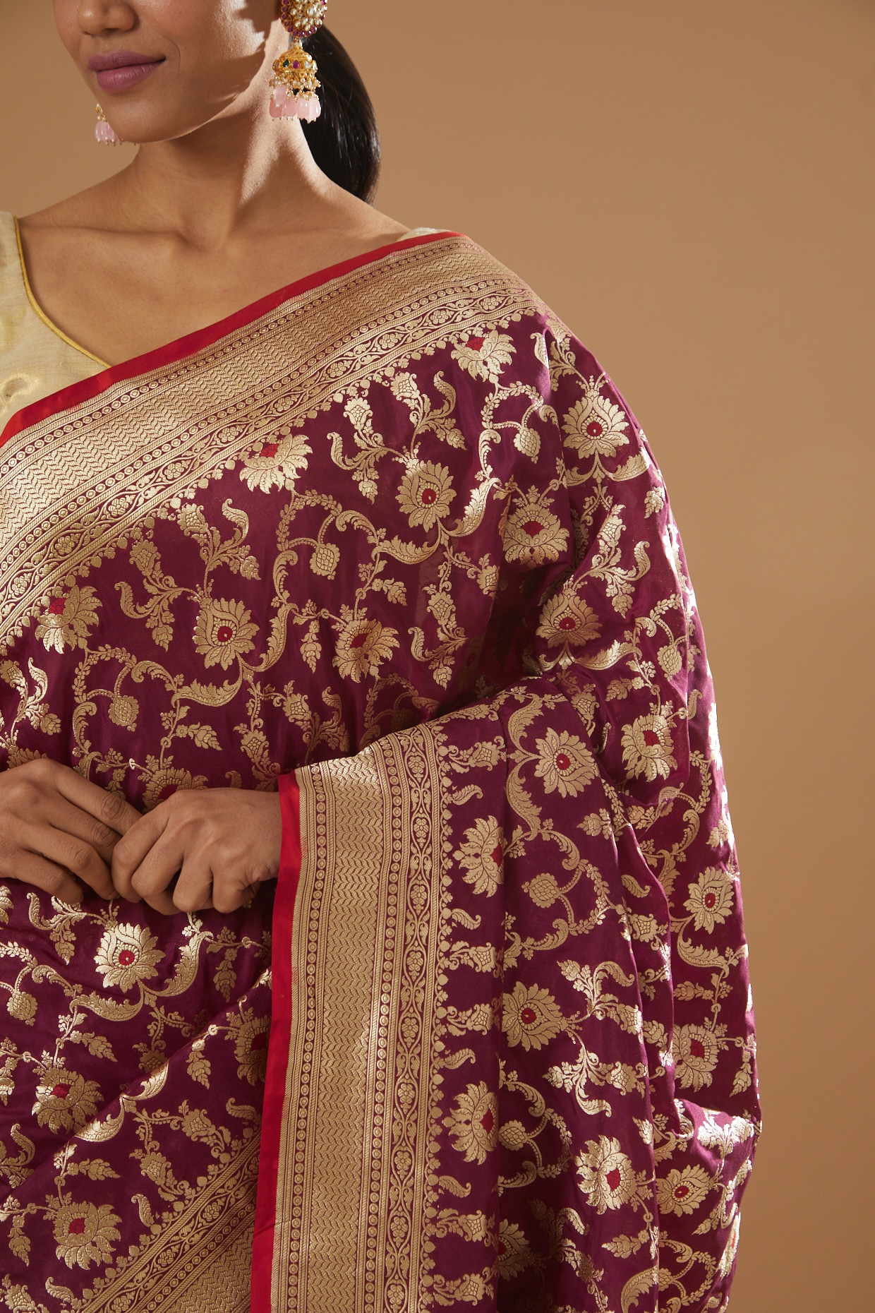 Buy White Banarasi Khaddi Saree With Unstitched Blouse Fabric KALKI Fashion  India
