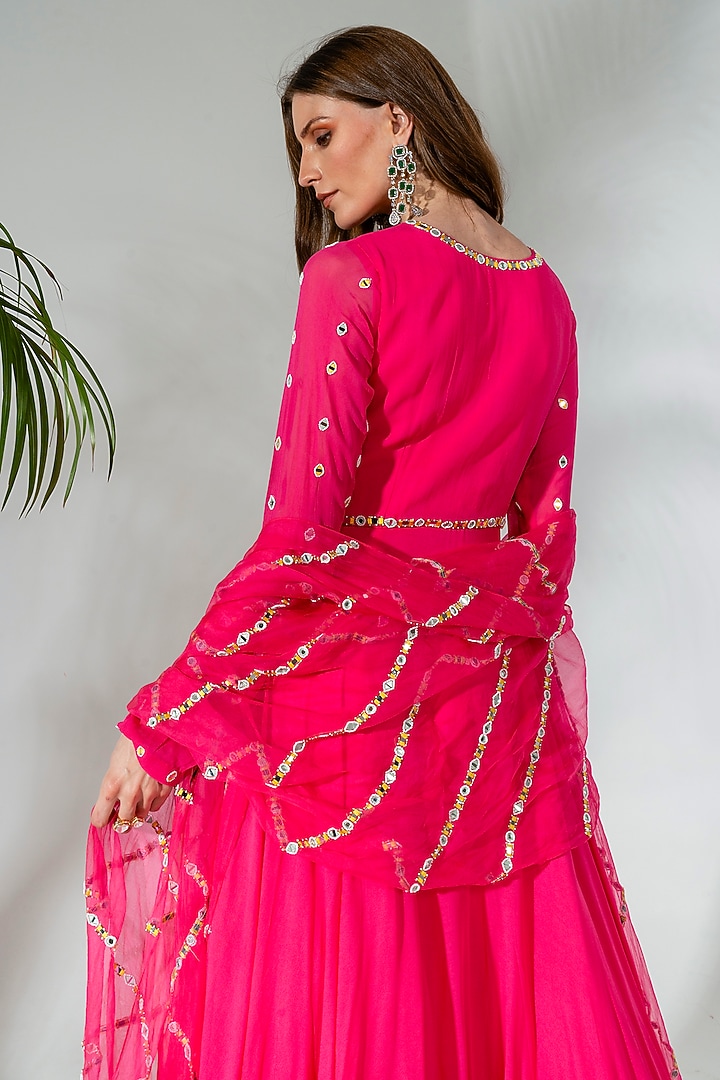 Fuchsia Georgette Embroidered Wedding Anarkali Set by Neha Khullar at Pernia's Pop Up Shop