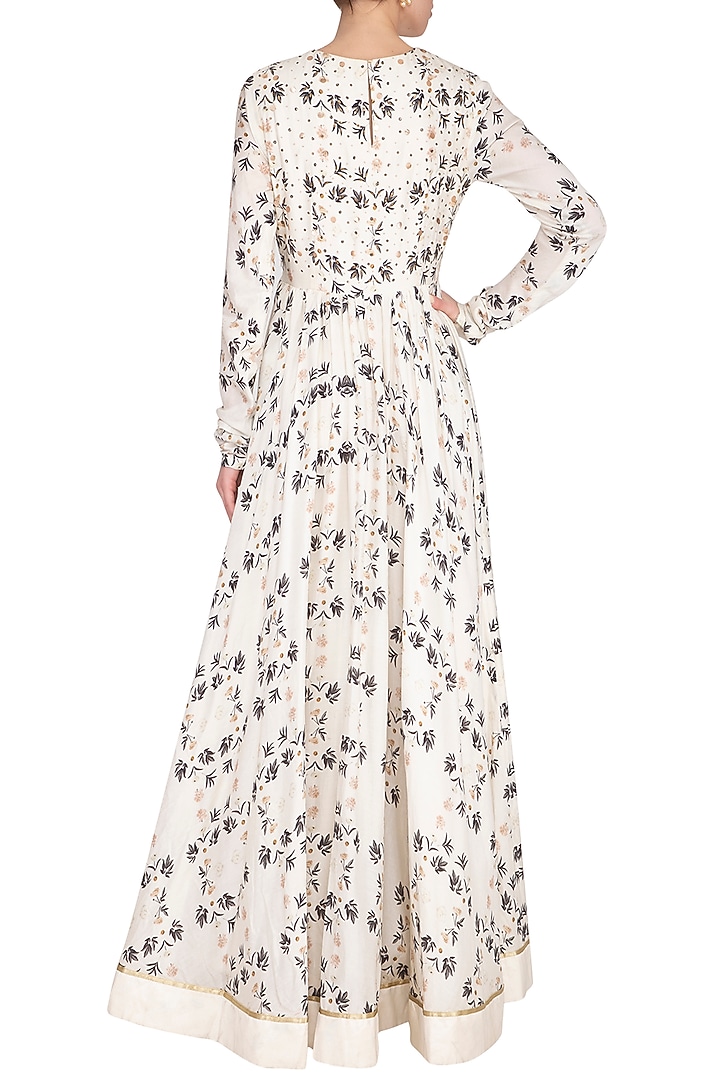 Ivory Embroidered Printed Wedding Anarkali Gown With Dupatta by Neha & Tarun at Pernia's Pop Up Shop