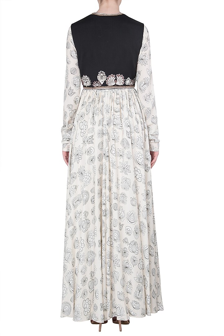 Ivory printed anarkali set with embroidered short jacket available only at Pernia's Pop Up Shop.